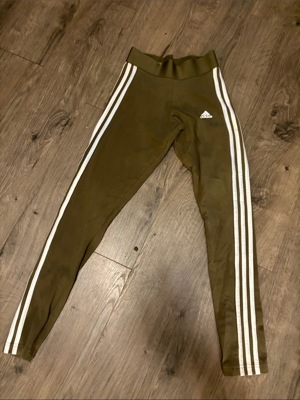 adidas Olive Green Leggings with White Side Stripes